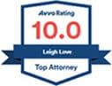 Average rating for Top Attorney, Leigh Love 10.0 .